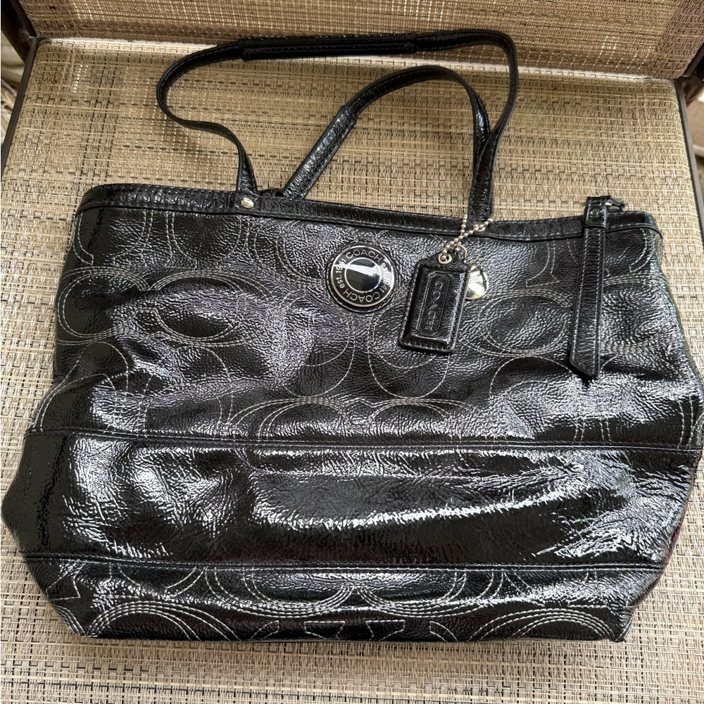 Coach Black Glossy Leather Tote